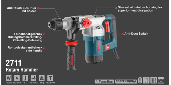 بتن کن برقی 32 میلی متری 1200 وات رونیکس 2711 Ronix - شناسه : PV579