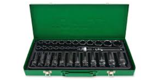 جعبه بکس 32 پارچه 1/2 بلند و کوتاه مشکی (فشار قوی) تاپ تول TOPTUL - شناسه : PV10526