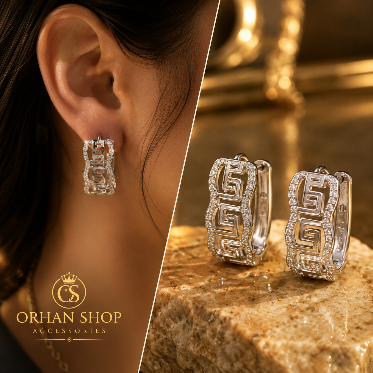 گوشواره ی حلقه ای ژوپینگ نگین دار